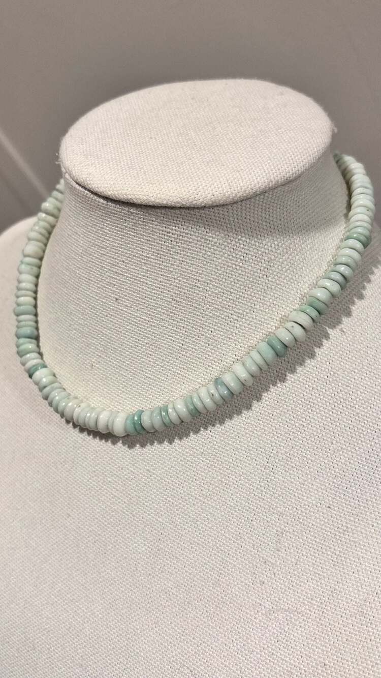 Green Opal Smooth Tyre Rondelle Beaded Choker Necklace